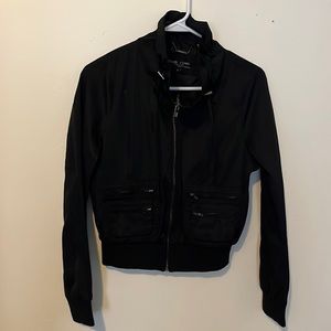 Black Rivet Black Cropped Moto Biker Jacket w/ Zipper Accents + Collar